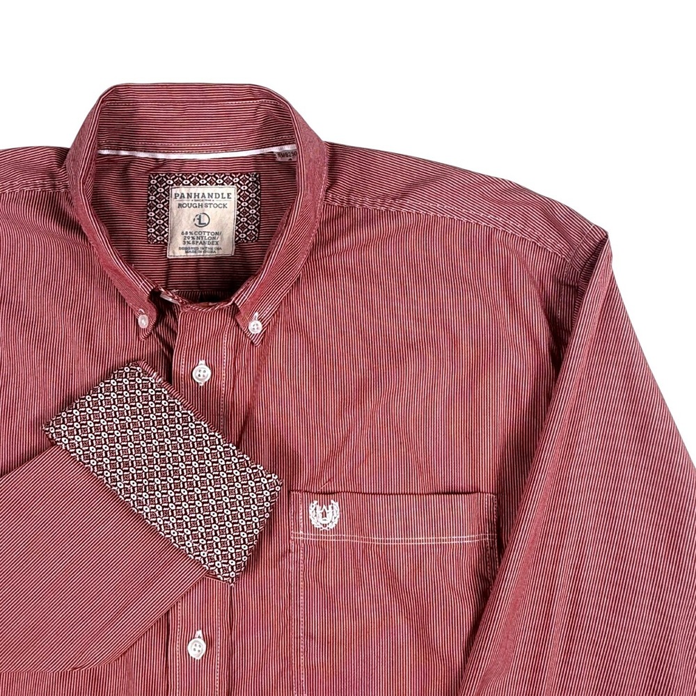 Panhandle Rough Stock Red White Striped Western Button Down Shirt Mens Large